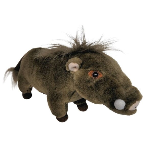 Vintage 1995 K&M International Brown Warthog Tusks Plush Stuffed Animal 11”